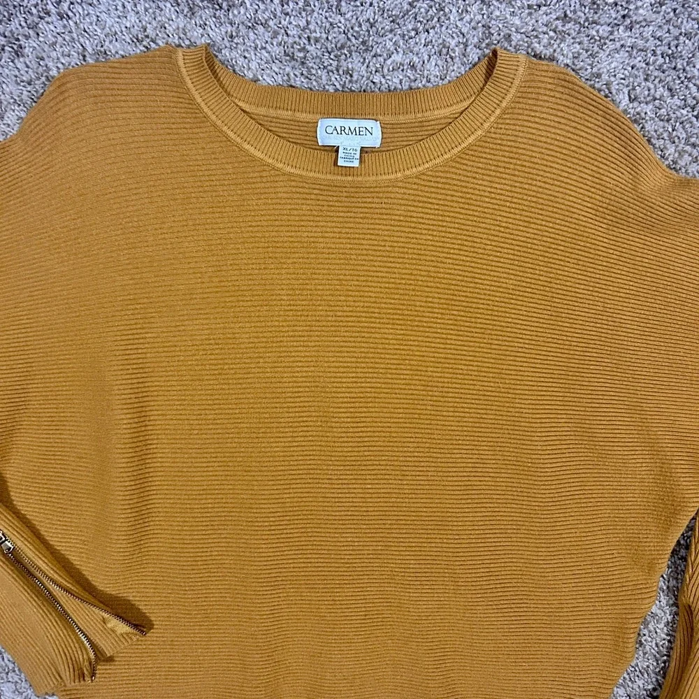 CARMEN MARC VALVO I Womens Ochre Ribbed Cropped Sweater I‎ XL I Dolman Sleeve - Picture 6 of 10